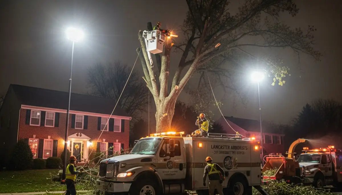 24/7 emergency tree removal crew responding to storm damage in Lancaster, PA