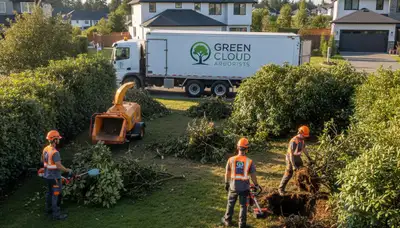 Crew performing professional shrub removal in Lancaster, PA yard