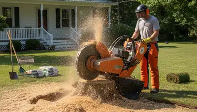 Professional stump grinding removing tree stumps in Bird In Hand, Lancaster, PA yard