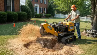 Stump grinding service removing tree stumps in Mountville, PA by professional Lancaster tree removal crew
