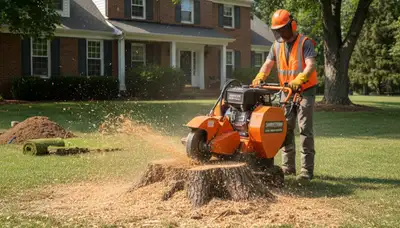 Professional stump grinding removing tree stumps in Smoketown Lancaster PA yard for clean landscape