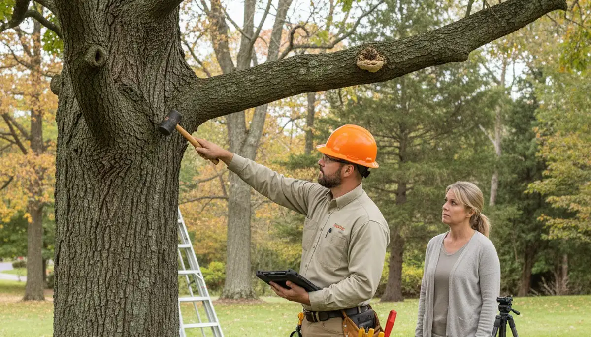 Certified arborist performing tree health assessment for homeowners in Mountville, Lancaster, PA