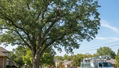 Arborist performing precise tree pruning in Lancaster, PA for healthy residential landscape trees