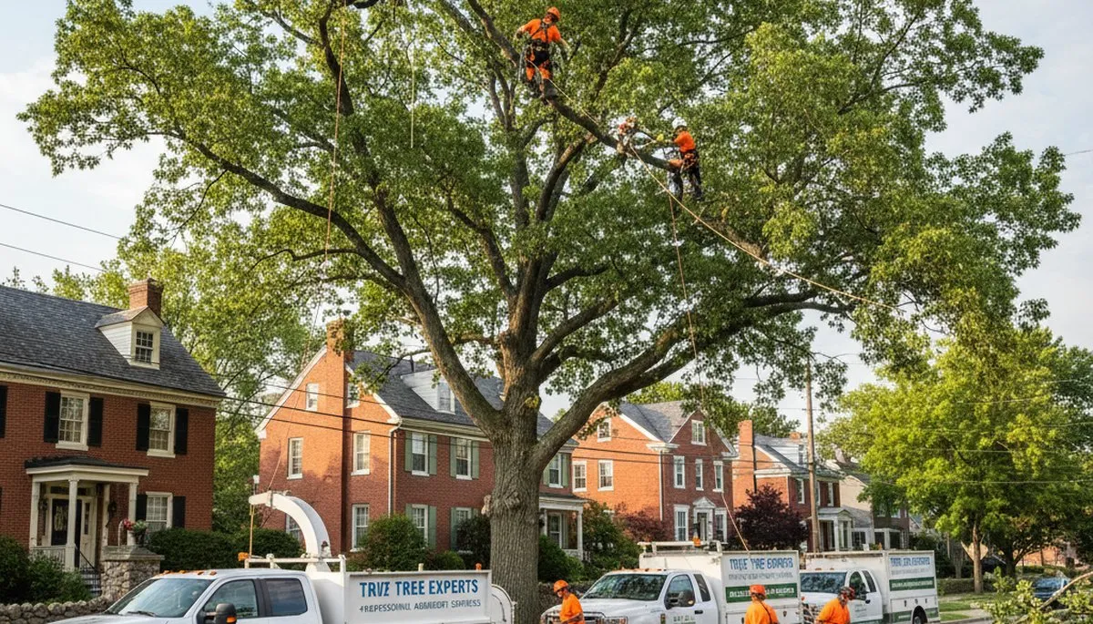Professional tree removal service in Lancaster, PA safely clearing large oak tree