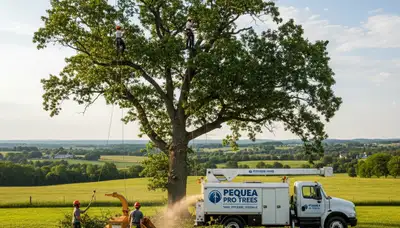 Professional tree removal service in Lancaster, PA safely cutting down large backyard oak tree